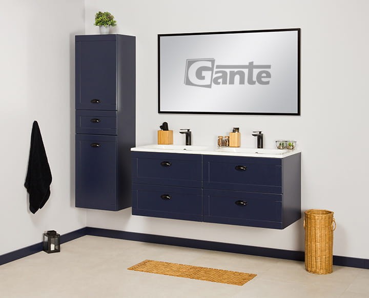Granatowa szafka do łazienki 120 cm 2 stanowiskowa kolekcja Grend