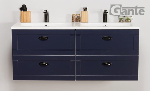 Granatowa szafka do łazienki 120 cm 2 stanowiskowa kolekcja Grend