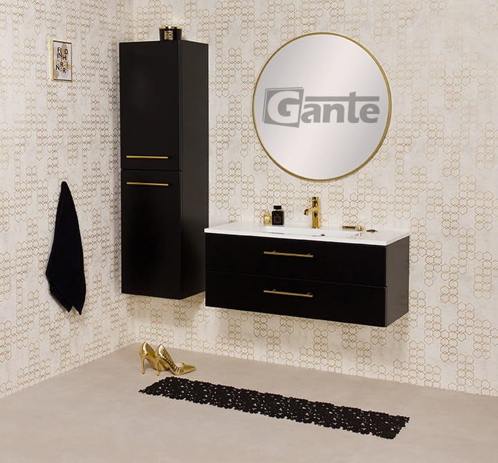 czarna matowa szafka łazienkowa z umywalką złote uchwyty kolekcja Gante meble Belli Gold