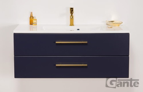 Granatowa szafka do łazienki 100 cm belli gold złote uchwyty