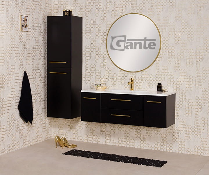 szafka łazienkowa pod umywalkę 120 cm czarny mat złote uchwyty kolekcja belli gold