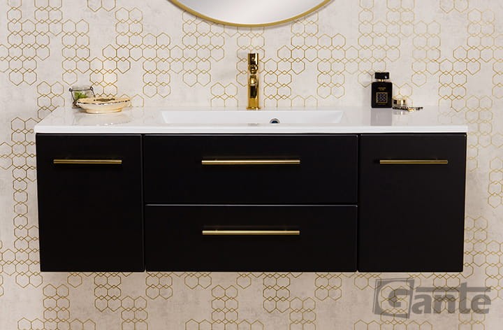 szafka łazienkowa pod umywalkę 120 cm czarny mat złote uchwyty kolekcja belli gold
