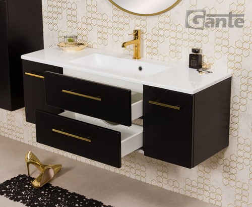 szafka łazienkowa pod umywalkę 120 cm czarny mat złote uchwyty kolekcja belli gold