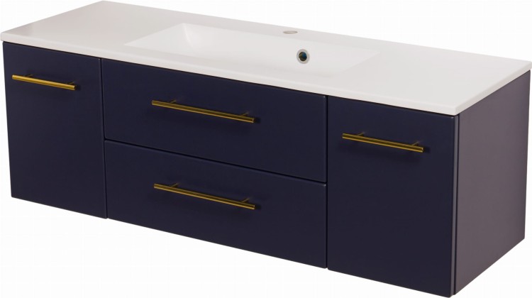 Granatowa szafka do łazienki 120 cm ze złotymi uchwytami Belli gold