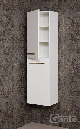 Regał łazienkowy biały połysk ze złotym uchwytem