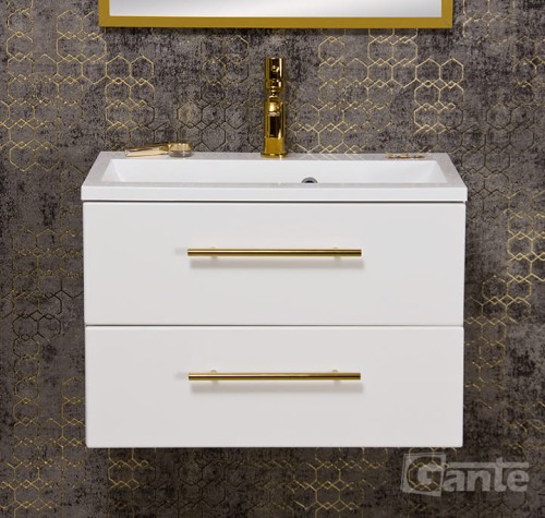Biała szafka pod umywalke ze złotymi uchwytami 60 cm kolekcja Belli Gold