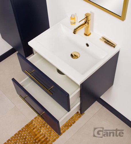 Granatowa szafka do łazienki 50 cm ze złotymi uchwytami Belli gold
