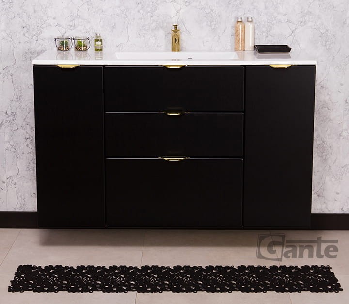 Czarna szafka pod umywalkę Victa  3 szuflady 120 cm z umywalką złote uchwyty