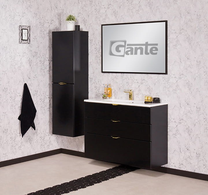 Czarna szafka pod umywalkę ze złotymi krawędziowymi uchwytami 3 szuflady umywalka naszafkowa 100 cm producent Gante kolekcja Victa (2).jpg