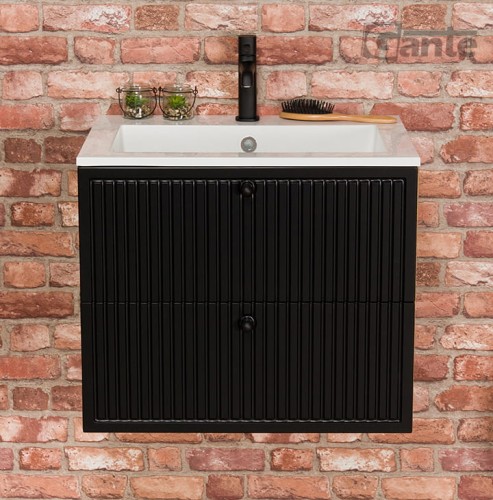 Czarna szafka łazienkowa pod umywalkę 60 cm szerokości 2 szuflady ozdobne gałki kryształowe ryflowane fronty kolekcja Argento