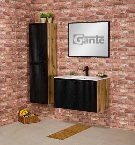 Czarna szafka łazienkowa pod umywalkę 80 cm szerokości 2 szuflady ozdobne gałki kryształowe ryflowane fronty kolekcja Argento (1).jpg