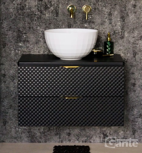 Szafka łazienkowa z blatem szerokość 80 cm kolor czarny złote uchwyty umywalka nablatowa misa kolekcja mebli łazienkowych Glow producent Gante (1).jpg