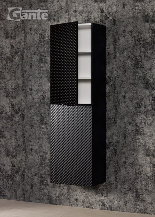 Wiszący regał do łazienki 2 drzwi regulowane półki kolor czarny (1).jpg