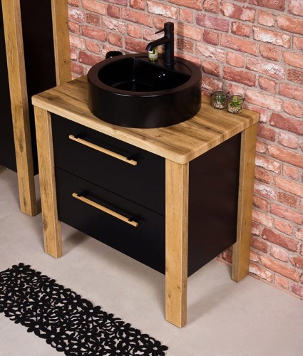 Stojaca szafka do łazienki z blatem czarna umywalka nablatowa z miejscem do montażu baterii szerokość szafki 80 cm kolor czarny mat i drewno  (6).jpg
