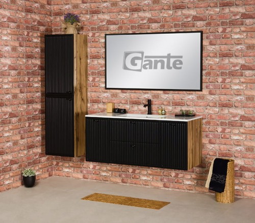 Czarna szafka łazienkowa pod umywalkę 120 cm szerokości 2 szuflady 2 szafki boczne ozdobne gałki kryształowe ryflowane fronty kolekcja Argento