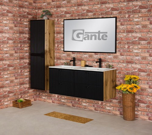 Czarna podwójna szafka łazienkowa pod umywalkę 120 cm szerokości 4 szuflady ozdobne gałki kryształowe ryflowane fronty kolekcja Argento (1).jpg