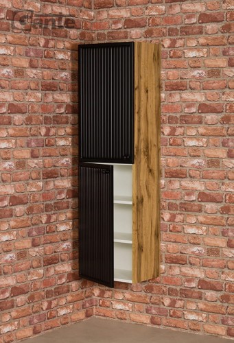 Regał do łazienki podwieszany z kolekcji Argento czarny mat i dąb naturalny (1).jpg