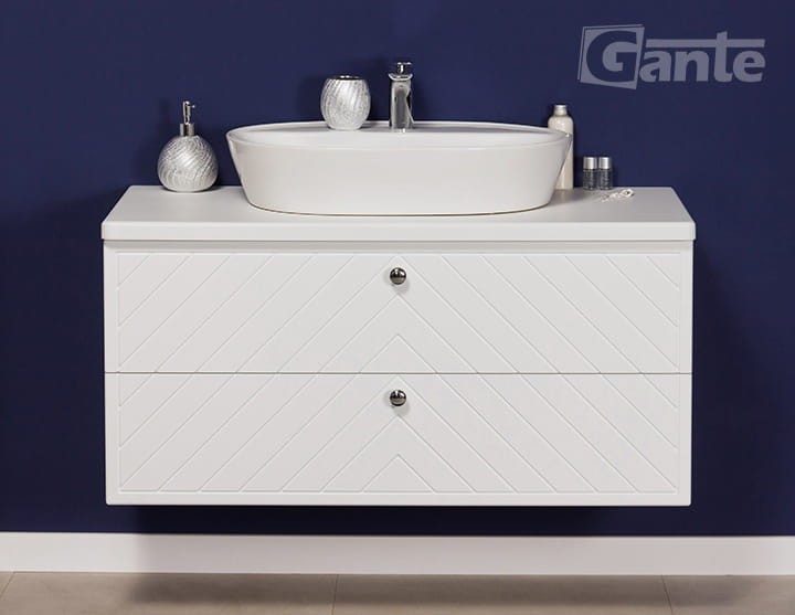 Szafka łazienkowa biały mat kolekcja mebli łazienkowych Kodi front w jodełkę 100 cm umywalka nablatowa