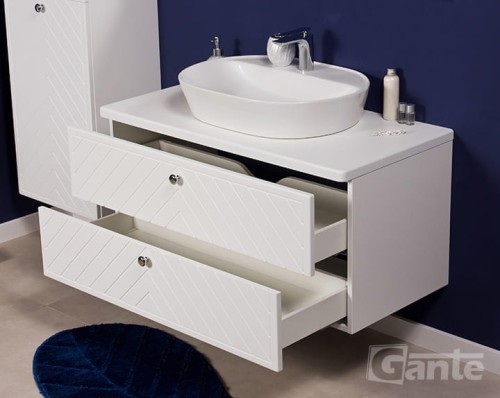 Szafka łazienkowa biały mat kolekcja mebli łazienkowych Kodi front w jodełkę 100 cm umywalka nablatowa