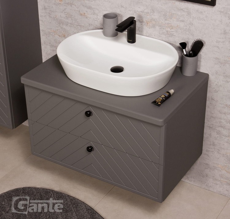 Szara szafka łazienkowa z blatem 80 cm kolekcja Kodi front w jodełkę do umywalki nablatowej (3).jpg