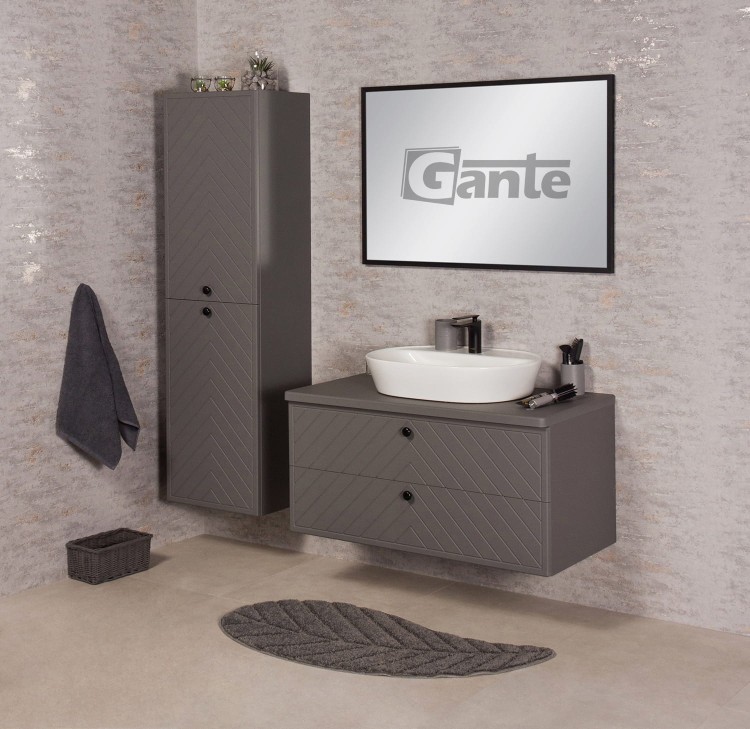 Szara szafka łazienkowa z blatem 100 cm kolekcja Kodi front w jodełkę do umywalki nablatowej (1).jpg