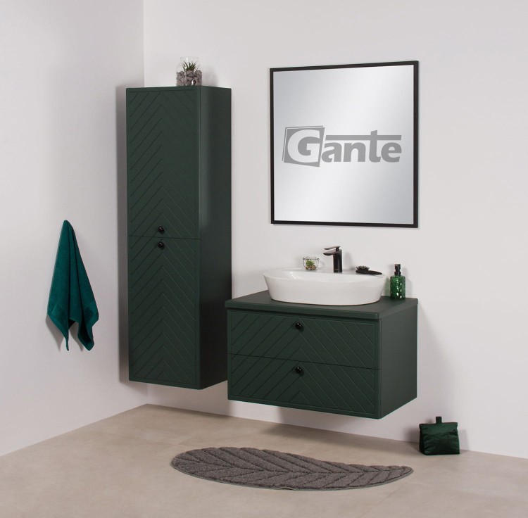 Zielona szafka łazienkowa z blatem Kodi front w jodełkę szerokość 80 cm umywalka nablatowa (5).jpg