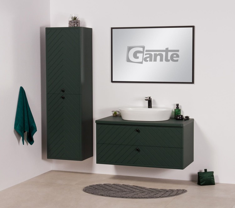 Zielona szafka łazienkowa z blatem Kodi front w jodełkę szerokość 100 cm umywalka nablatowa (1).jpg