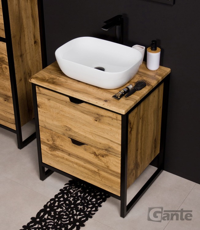 Szafka pod umywalkę w stylu loft z blatem 60 cm wersja stojąca kolekcja New York producent Gante