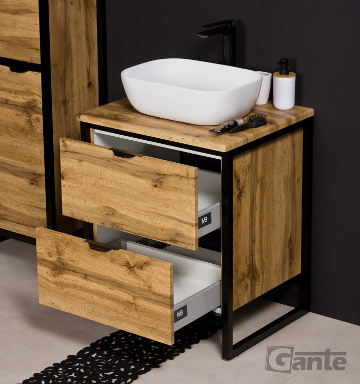 Szafka pod umywalkę w stylu loft z blatem 60 cm wersja stojąca kolekcja New York producent Gante