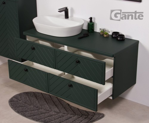 Zielona szafka łazienkowa z Kodi front w jodełkę blat o szerokości szerokość 120 cm umywalka nablatowa (4).jpg