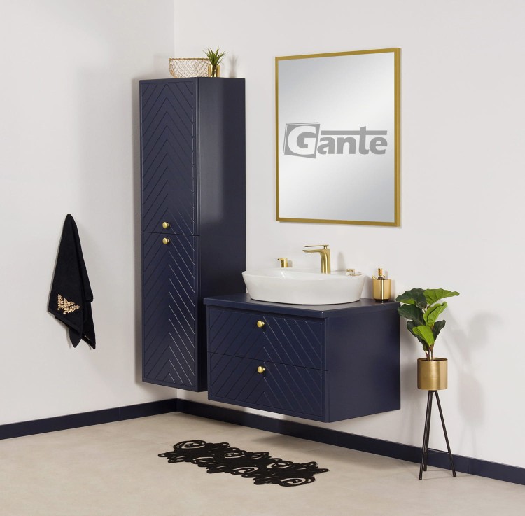 Granatowa szafka łazienkowa Kodi front w jodełkę 80 cm umywalka nablatowa (1).jpg