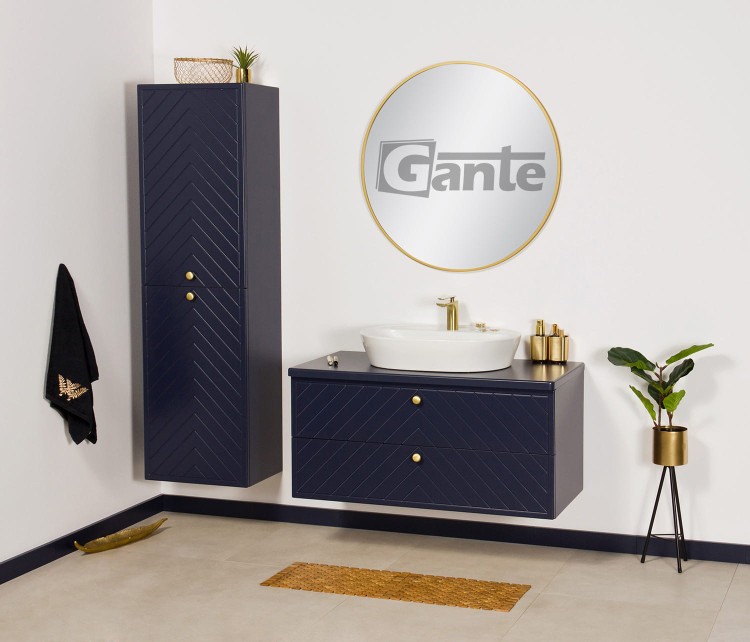 Granatowa szafka łazienkowa Kodi front w jodełkę szerokość 100 cm z blatem umywalka nablatowa (1).jpg
