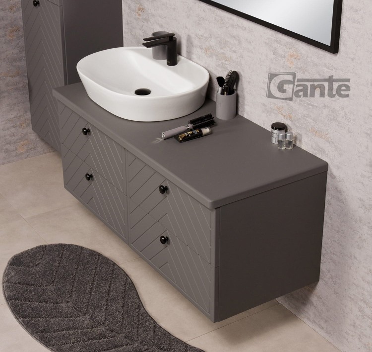 Szara szafka łazienkowa z blatem 120 cm kolekcja Kodi front w jodełkę do umywalki nablatowej (3).jpg