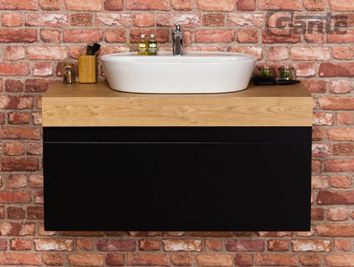 Szafka do łazienki z grubym blatem w dekorze dębu  szerokość 100 cm umywalka nablatowa Elegence (1).jpg