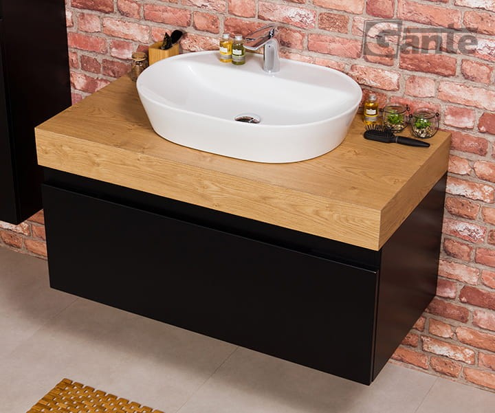 Szafka do łazienki z grubym blatem w dekorze dębu  szerokość 100 cm umywalka nablatowa Elegence (2).jpg