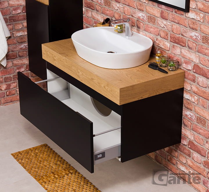 Szafka do łazienki z grubym blatem w dekorze dębu  szerokość 100 cm umywalka nablatowa Elegence (3).jpg