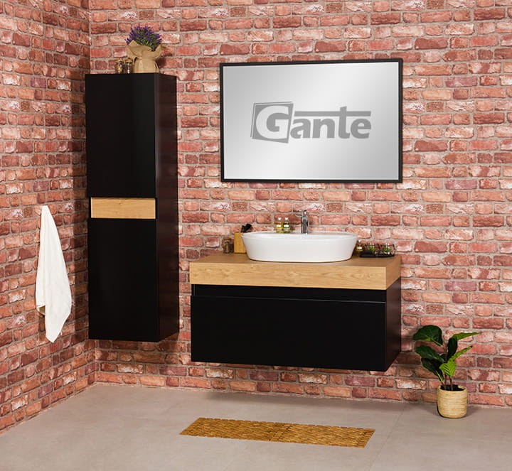 Szafka do łazienki z grubym blatem w dekorze dębu  szerokość 100 cm umywalka nablatowa Elegence (5).jpg