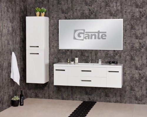 Szafka pod umywalkę 140 cm z umywalką meble łazienkowe Fokus 2 szuflady i 2 szafki boczne srebrne uchwyty głebokość szafki 50 cm