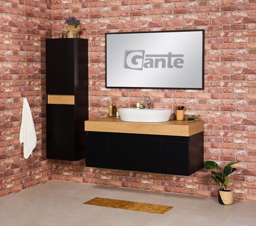 Czarna szafka pod umywalkę nablatową blat dekor dąb naturalny ceramiczna nablatowa umywalka Premium