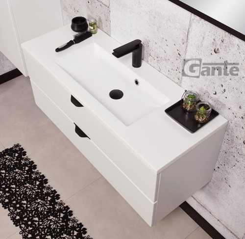 Biała szafka do łazienki 100 cm z umywalką 2 szuflady i czarne matowe uchwyty głębokość 39 cm (2).jpg