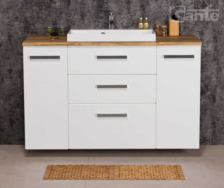 Szafka do łazienki z blatem w dekorze dąb naturalny 120 cm głębokość 39 cm umywalka nablatowa z niskim rantem Liv 600 (3).jpg