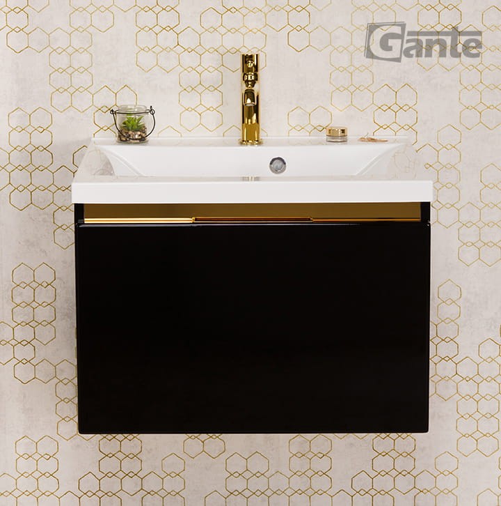 Czarna szafka łazienkowa z umywalką o szerokości 60 cm 1 głęboka szuflada złote dodatki ukryty uchwyt (2).jpg