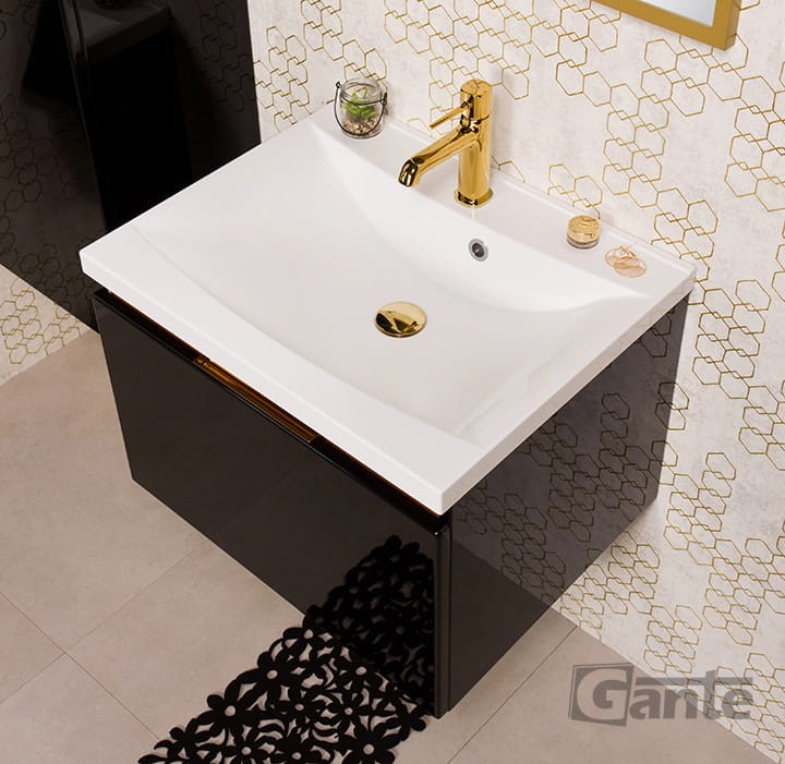 Czarna szafka łazienkowa z umywalką o szerokości 60 cm 1 głęboka szuflada złote dodatki ukryty uchwyt (3).jpg