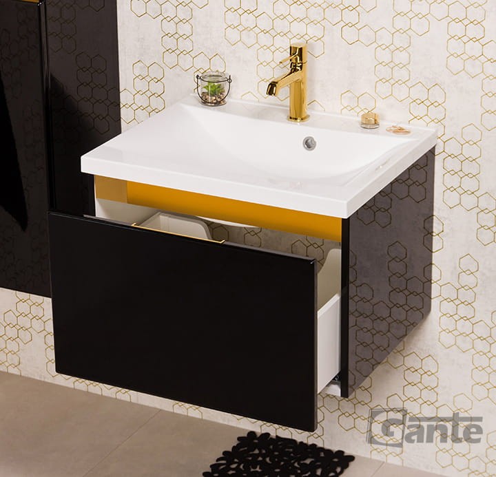 Czarna szafka łazienkowa z umywalką o szerokości 60 cm 1 głęboka szuflada złote dodatki ukryty uchwyt (4).jpg