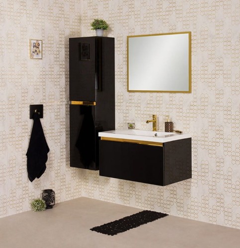 Czarna szafka łazienkowa z umywalką o szerokości 80 cm 1 głęboka szuflada złote dodatki ukryty uchwyt (6).jpg