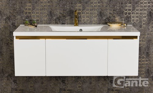 Biała szafka łazienkowa z umywalką o szerokości 120 cm 1 głęboka szuflada i szarki boczne złote dodatki ukryty uchwyt (2).jpg