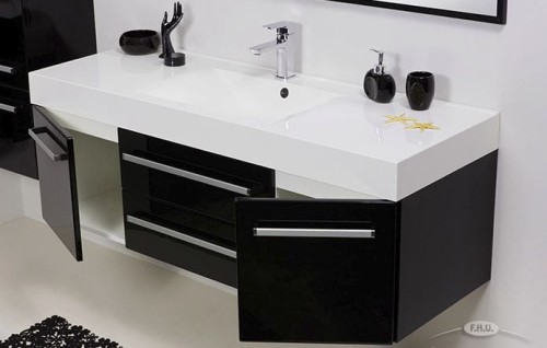 Czarna szafka do łazienki 140/50 cm [FOKUS]