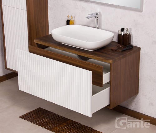 Szafka łazienkowa z blatem w kolorze wenge 100 cm  ryflowane fronty ciemne drewo kolekcja Venus (4).jpg