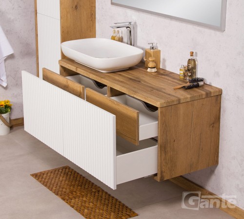 Szafka łazienkowa z blatem 120 cm biały mat i drewno dąb kolekcja Venus (4).jpg