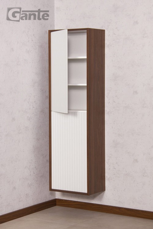 Wiszący regał do łazienki 2 drzwiowy biały w połączeniu z drewnem (1).jpg